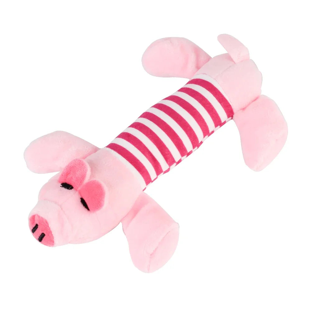 Plush Squeaky Dog Toy 9.5 in (24 cm) - Durable Interactive Chew Toy for Aggressive Chewers, Pig Duck Elephant