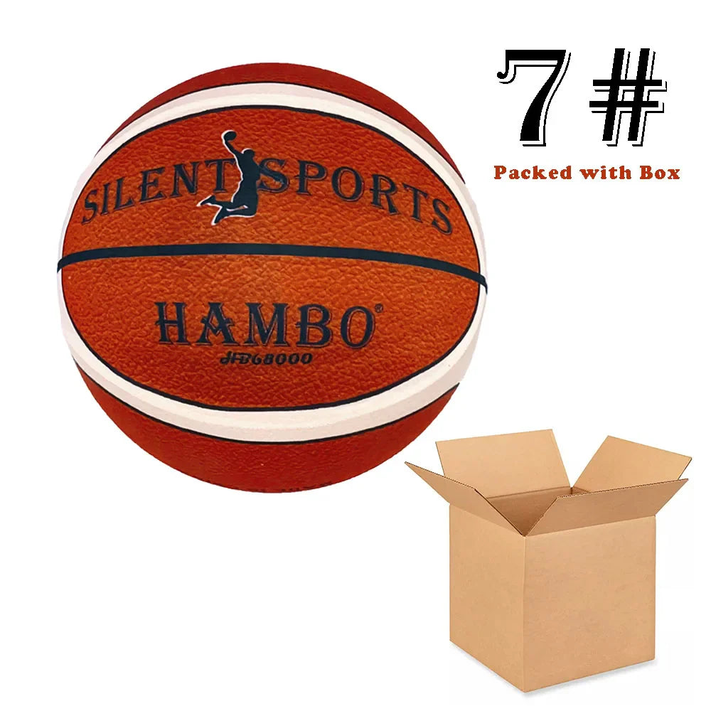 Silent Indoor Basketball — Quiet PU Foam Ball with Fabric Cover | Size 7 (29.5 in / 75 cm), Size 6 (28.9 in / 73.4 cm), Size 5 (27.9 in / 70.9 cm) for Training & Home Practice