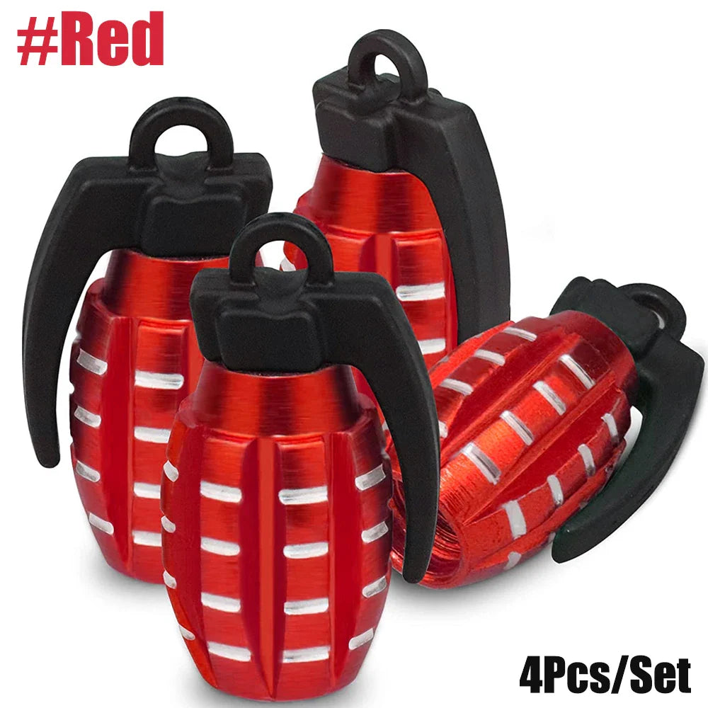 4-Pack Aluminum Tire Valve Caps Rocket Grenade Style Universal Valve Stem Covers for Car Truck Motorcycle Bike