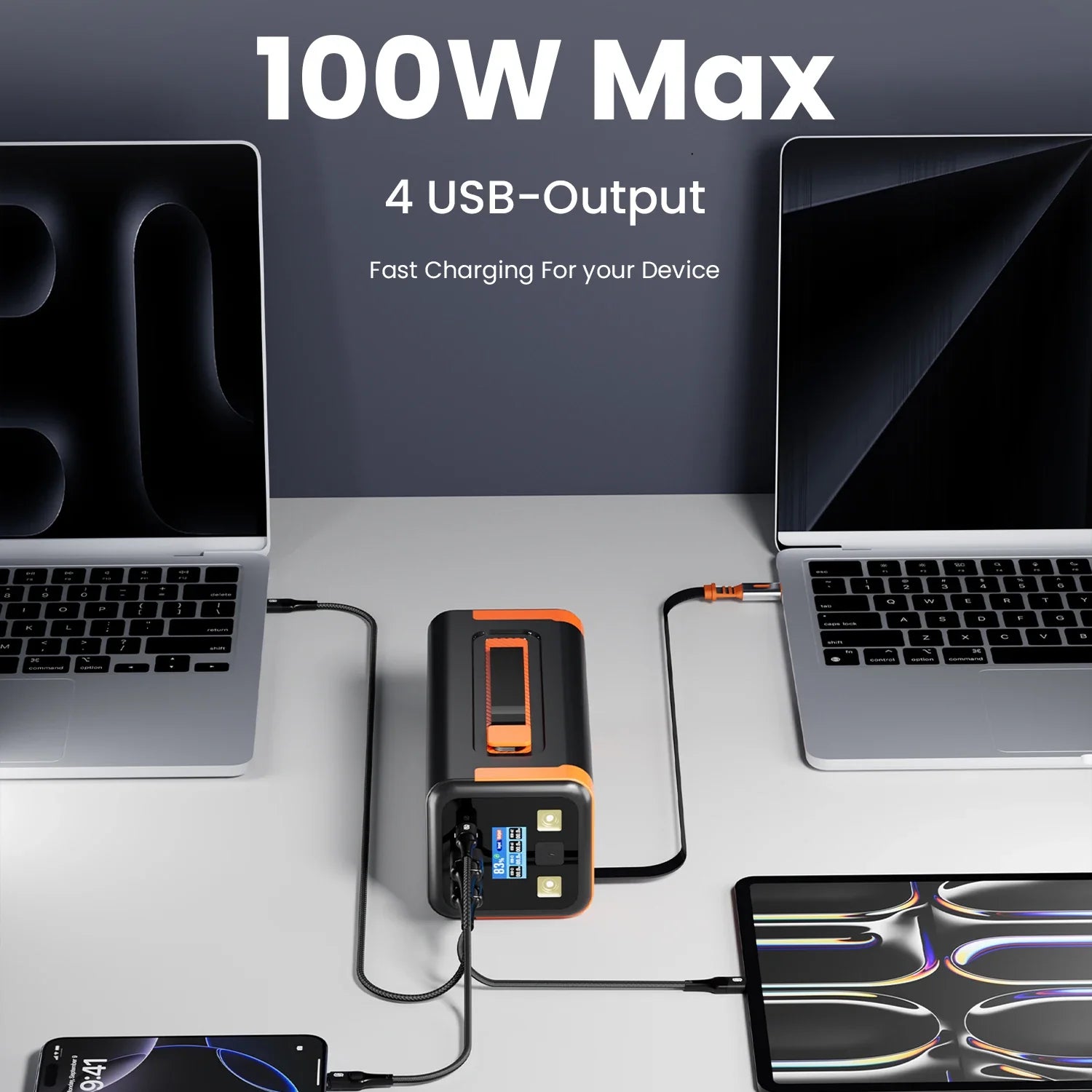 50,000mAh 100W Portable Power Bank with Retractable USB-C Cable – PD PPS Fast Charging for Phones & Laptops