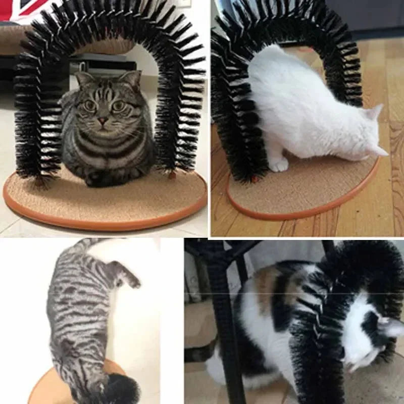Cat Self-Grooming Arch with Massage Brush and Scratching Pad - Interactive Cat Toy