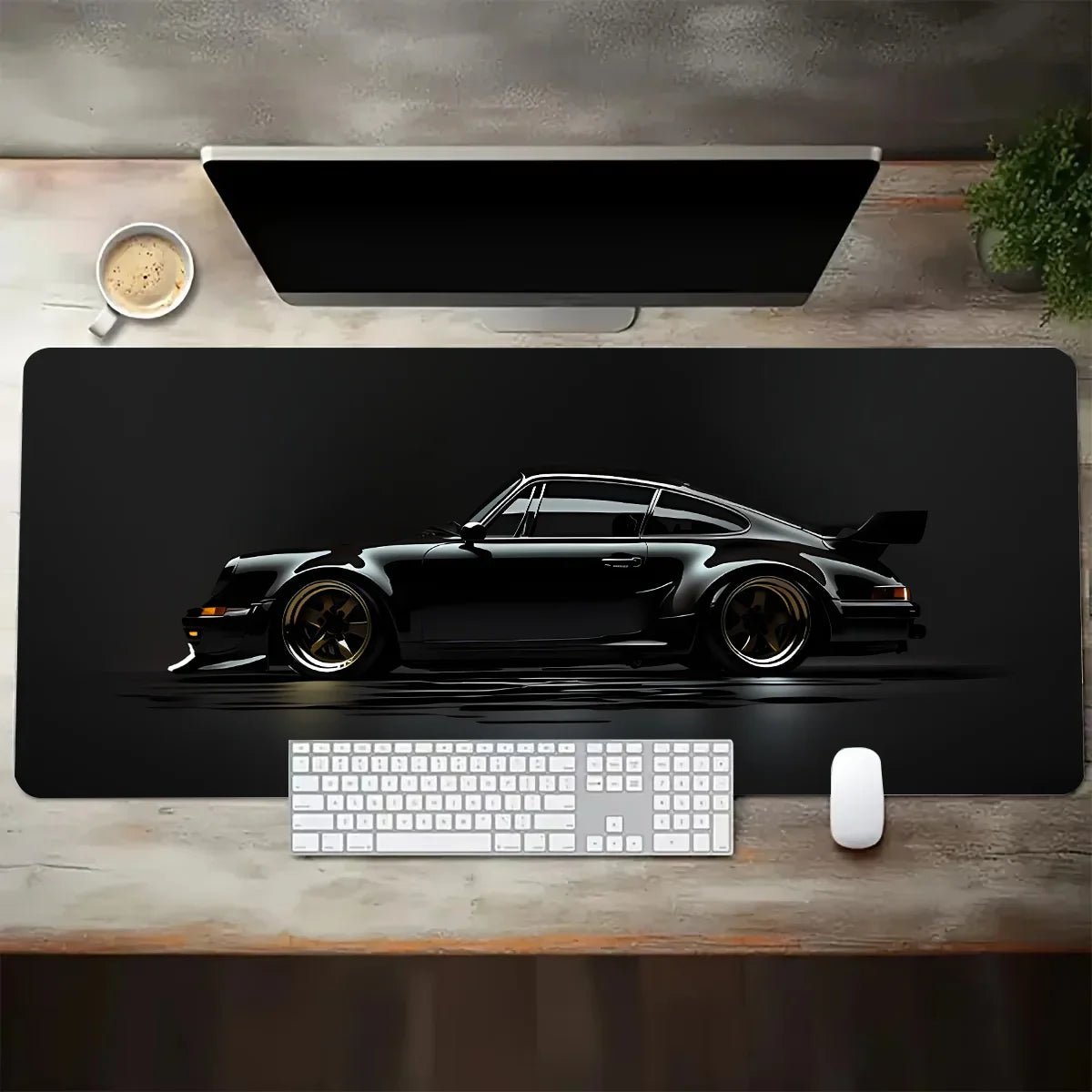 Large Extended Gaming Mouse Pad – White Sports Car Design, Anti-Slip Rubber Base Desk Mat for Gamers & Office