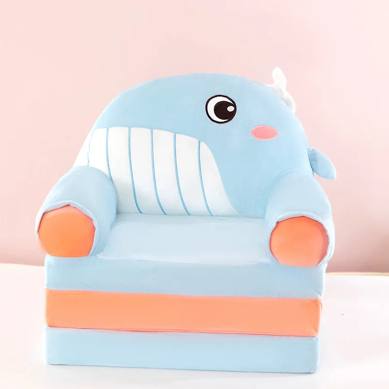 Foldable 3-Layer Plush Kids Sofa Chair Cartoon Baby Seat with Removable Cover