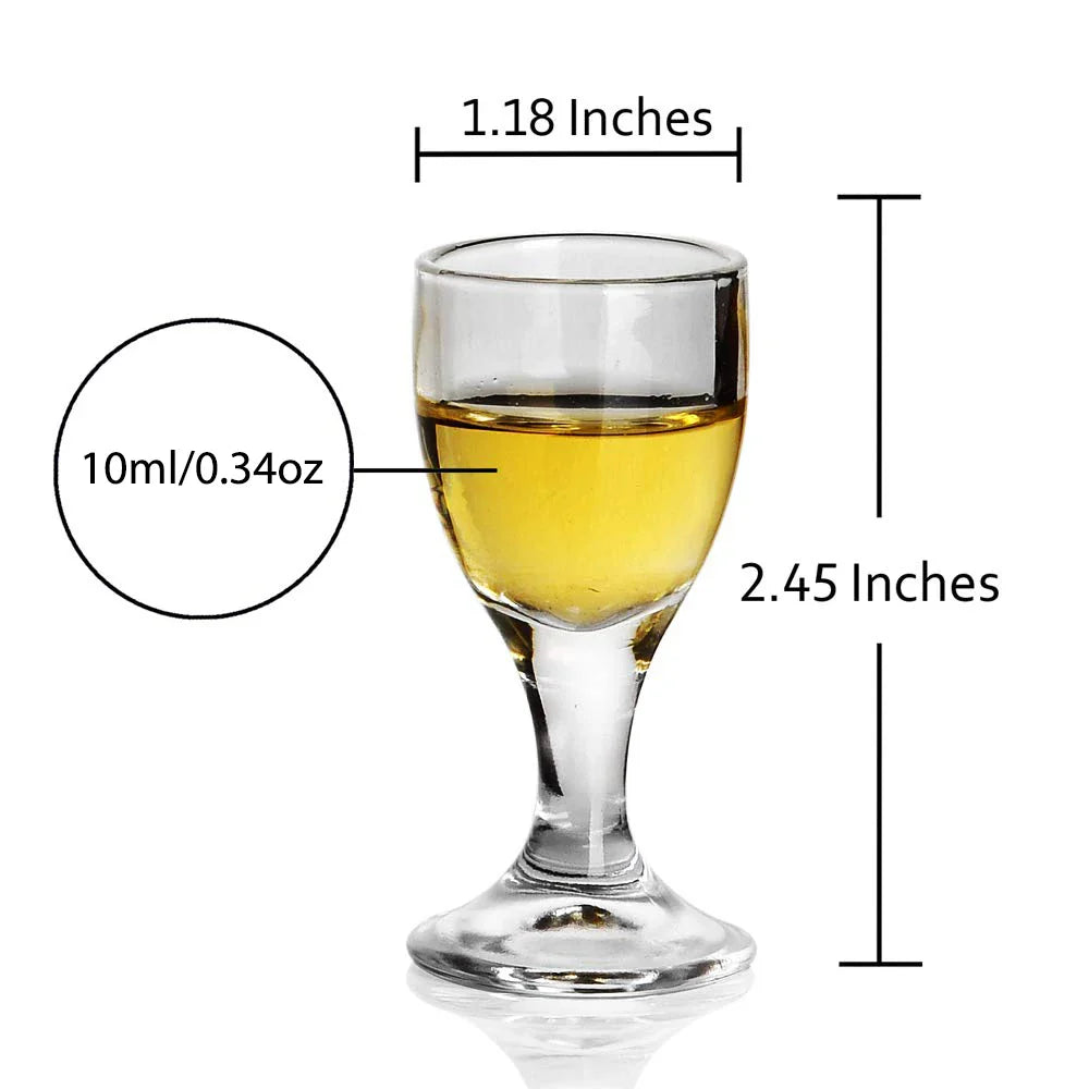 6-Pack Mini Stem Shot Glasses Set — 10/15/25 ml (0.34/0.51/0.85 fl oz) Clear Glass Mini Wine Cups for Sake & Spirits
