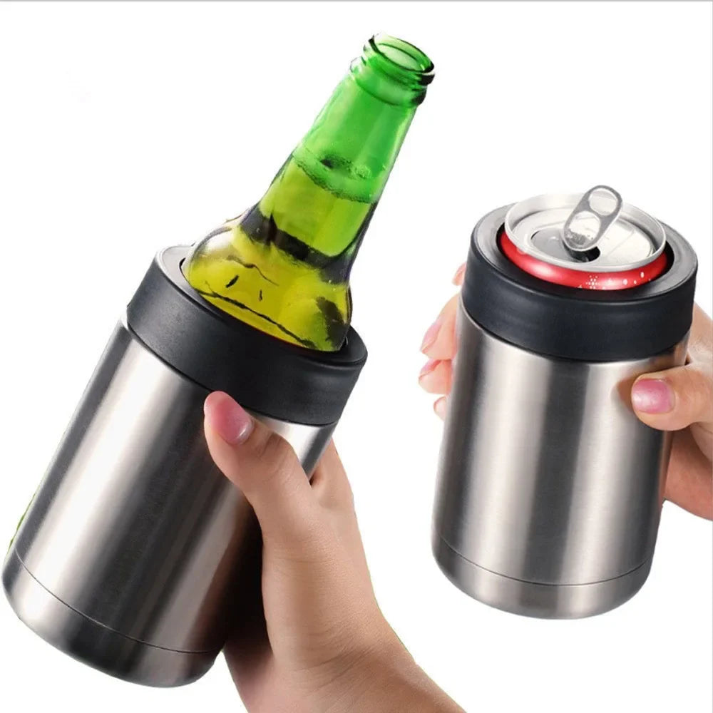 Double-Wall Vacuum Insulated Stainless Steel Bottle & Can Cooler — Wine, Beer & Soda Chiller for Bar, Camping & Outdoor