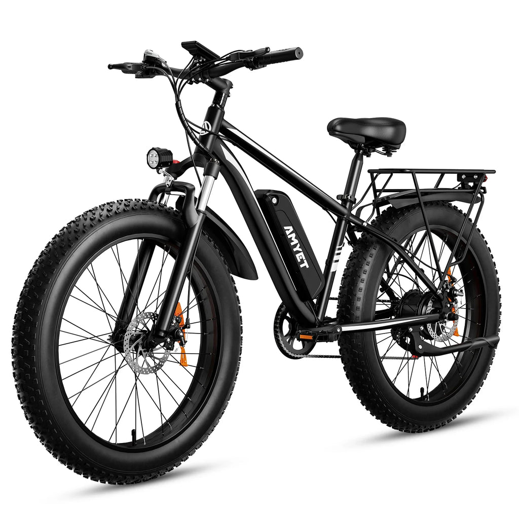 1000W 48V 15Ah Electric Fat Tire Mountain Bike — 26-inch x 4-inch (66×10 cm), Dual Suspension, 28 mph, Removable Battery, 330 lb Capacity