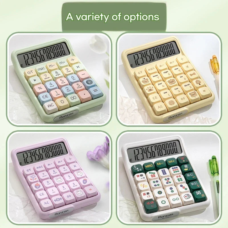 Cute Multifunctional 12-Digit Electronic Calculator with Mechanical Buttons, Battery-Powered for Home Office & School Accounting