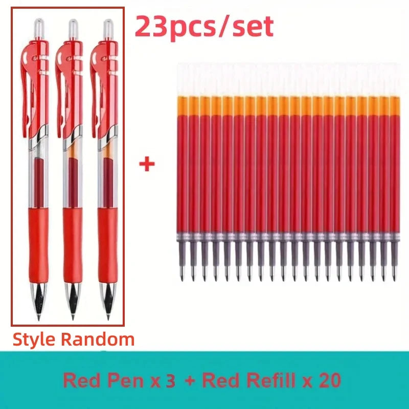 23-Piece Retractable 0.5mm Ballpoint Pen Set - 3 Pens + 20 Refills, Black/Blue/Red, Refillable Quick-Dry Ink