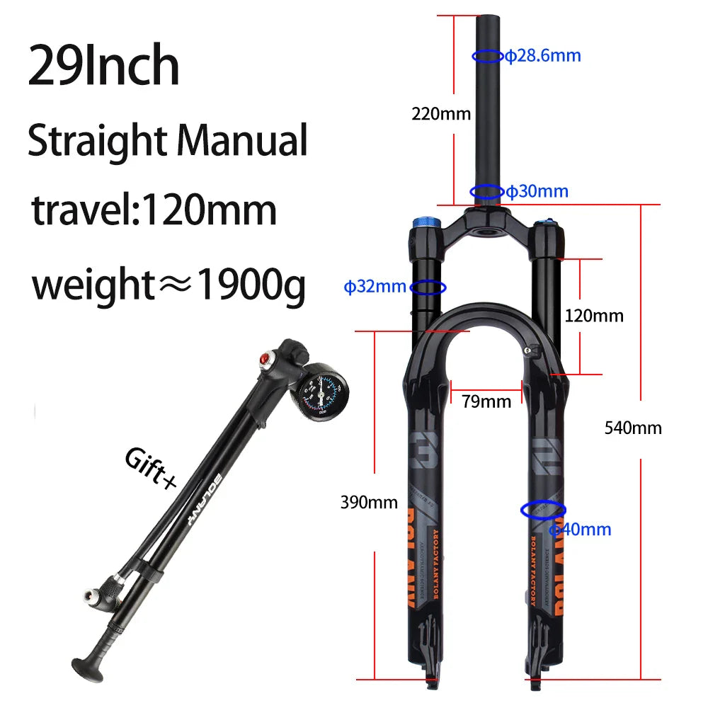120mm (4.7in) Travel Mountain Bike Air Fork 27.5/29 in, 32mm (1.26in) Stanchion Magnesium Alloy Suspension - Orange