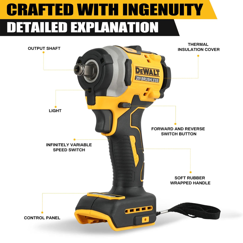 Cordless 20V Brushless Impact Wrench Rechargeable Lithium-Ion High Torque Power Tool