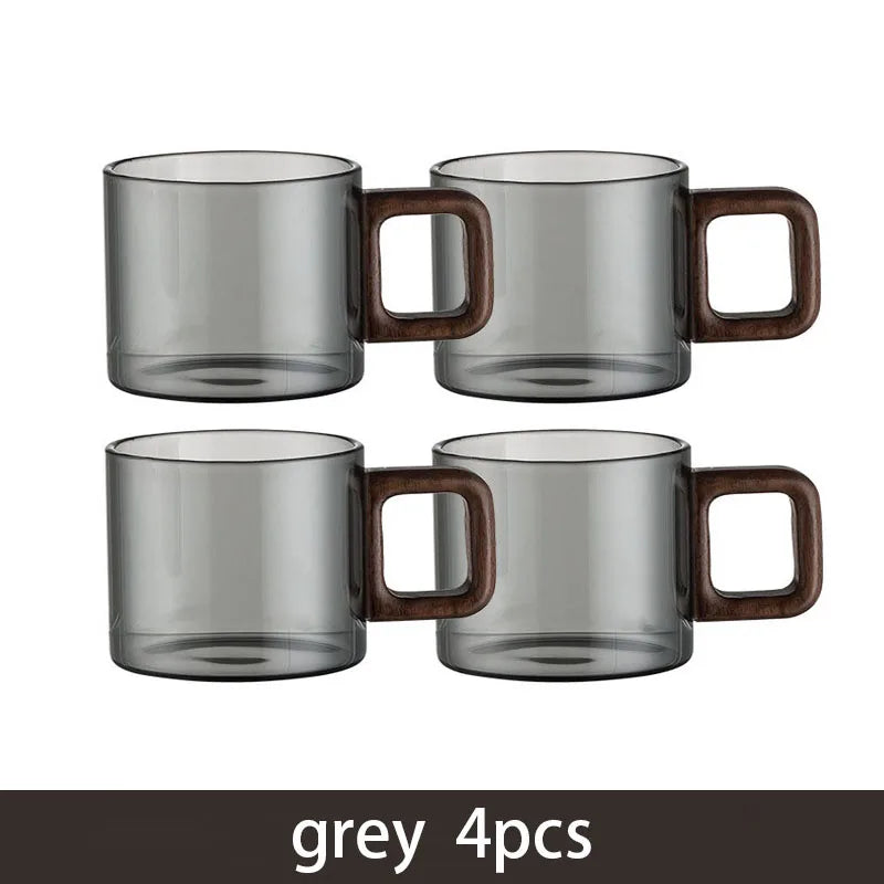 2/4/6-Pack Heat-Resistant Borosilicate Glass Tea & Espresso Cups with Walnut Handle, 120 ml (4 fl oz)
