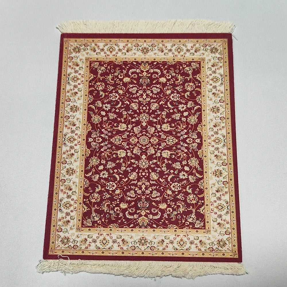 Woven Persian Flower Mouse Pad 9.1 x 7.1 in (23 x 18 cm) Non-Slip Rubber Desk Mat with Fringe — Retro Style