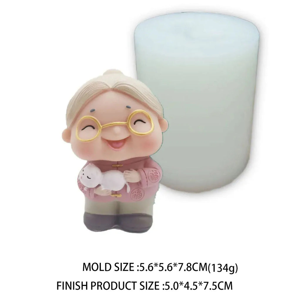 3D Grandpa & Grandma Silicone Mold – Longevity Elder Figurine for Candles, Resin, Soap & Cake Decorating