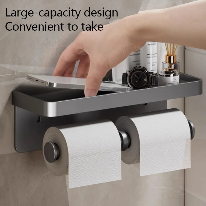 No-Drill Aluminum Toilet Paper Holder – Wall-Mounted Adhesive or Screw Tissue Rack, Rust-Resistant Bathroom Accessory