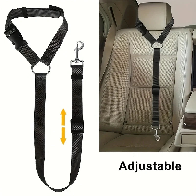 Two-in-One Pet Car Seat Belt Leash Adjustable Nylon Dog Seatbelt Harness for Backseat Safety