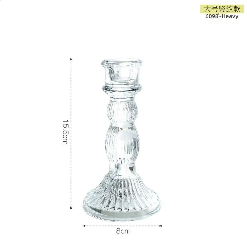 Clear Glass Pillar Candle Holder Table Candlestick for Dining Room Decor