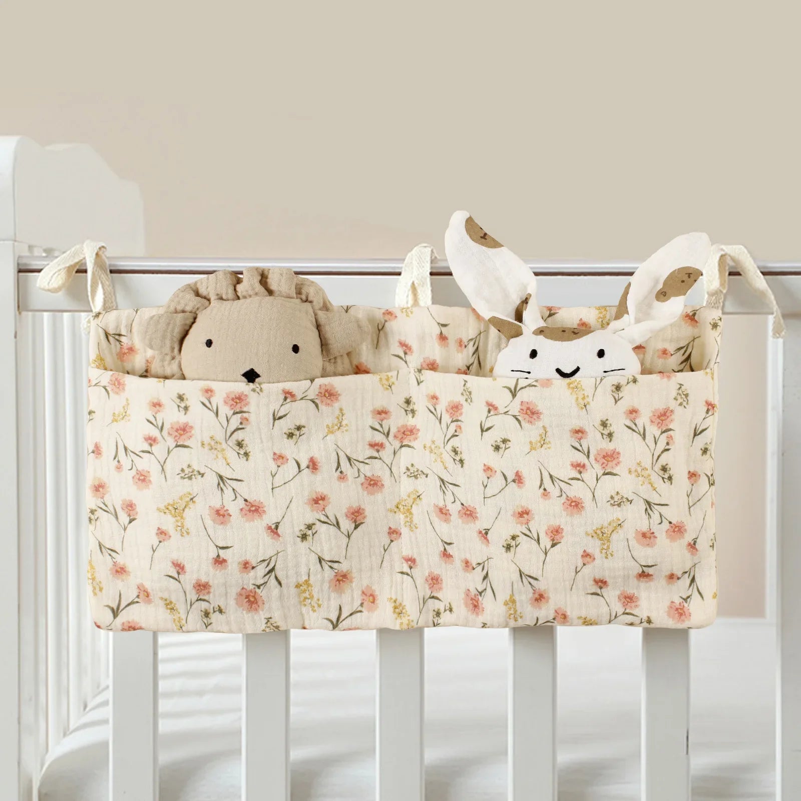 Cotton Bedside Diaper Bag Hanging Diaper Caddy Crib and Stroller Bottle Storage Organizer 39 x 20 cm (15.4 x 7.9 in)