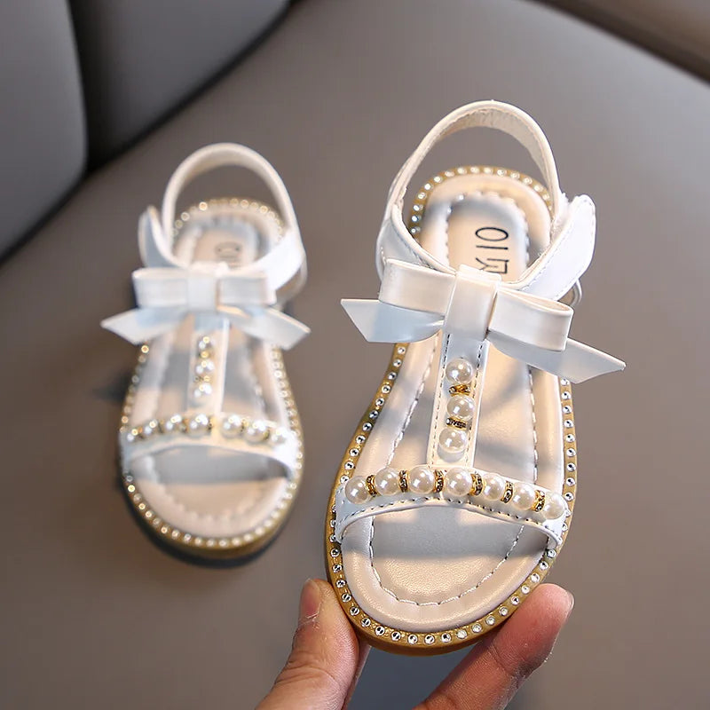 Toddler Girls Gladiator Sandals Beaded Nubuck Leather Slip-On Flat Sandals — Sizes 21–30 (13.5–18 cm | 5.31–7.09 in)