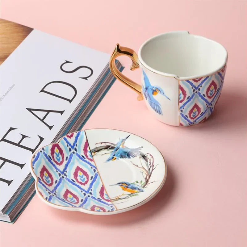 Luxury Porcelain Mug with Saucer & Tray - European Retro Afternoon Tea Coffee Cup