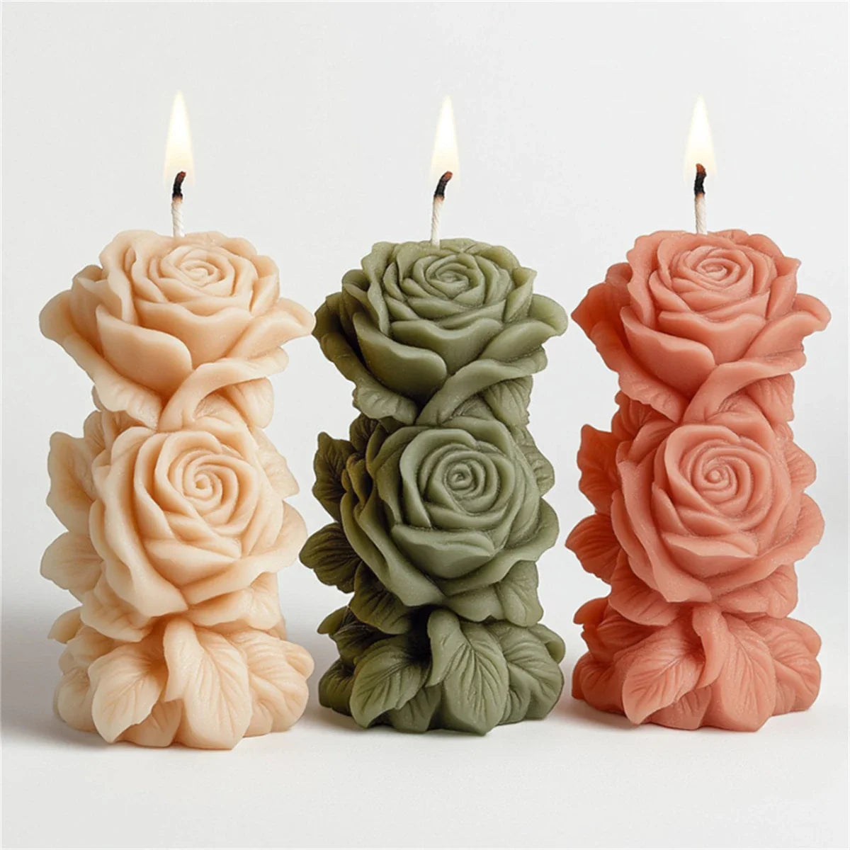 3D Rose Pillar Silicone Candle Mold – Geometric Flower Column for DIY Candles, Soap & Plaster Crafts
