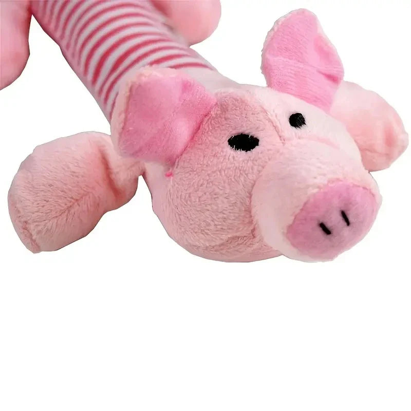 Plush Squeaky Dog Toy 9.5 in (24 cm) - Durable Interactive Chew Toy for Aggressive Chewers, Pig Duck Elephant