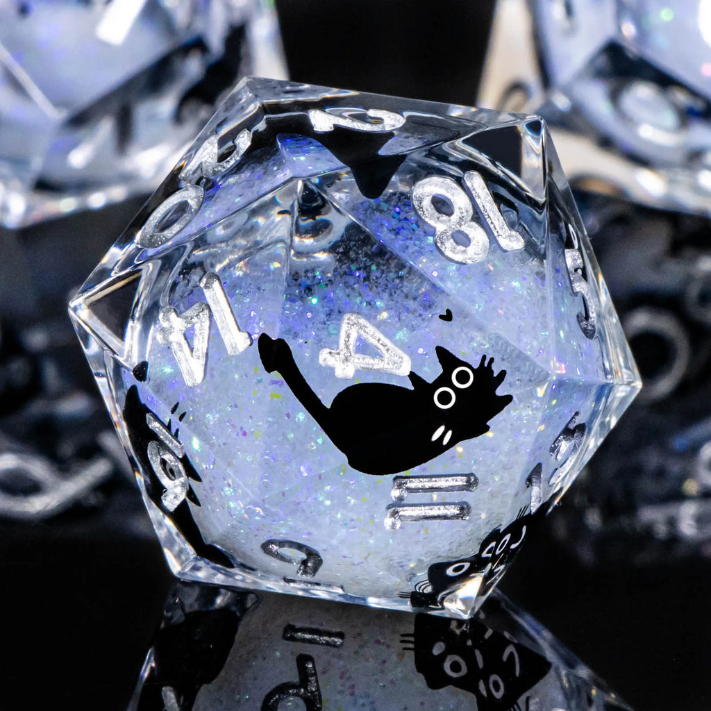 Liquid-Core Cat Resin 7-Piece RPG Dice Set — Sharp-Edge Polyhedral D20 D12 D10 D8 D6 D4 for Dungeons & Dragons & Tabletop