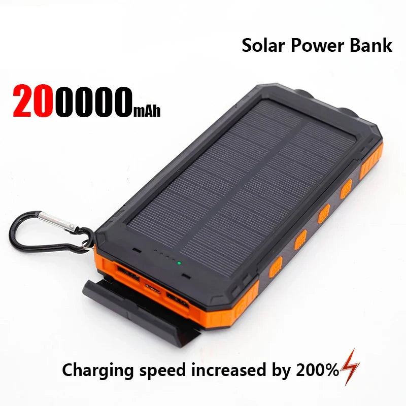 200,000mAh Solar Power Bank 120W Fast-Charge Portable Charger with USB-C & USB-A, Solar Panel & Flashlight