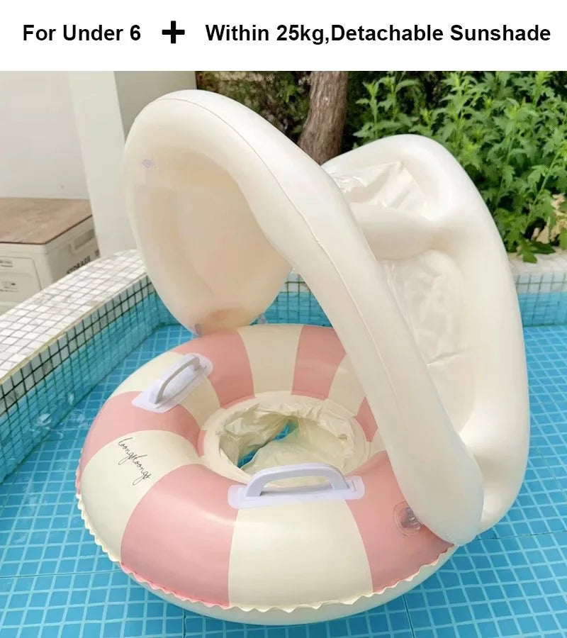 Kids Inflatable Swim Ring Float Pants – Retro Striped Pool Tube Seat for Ages 3-6