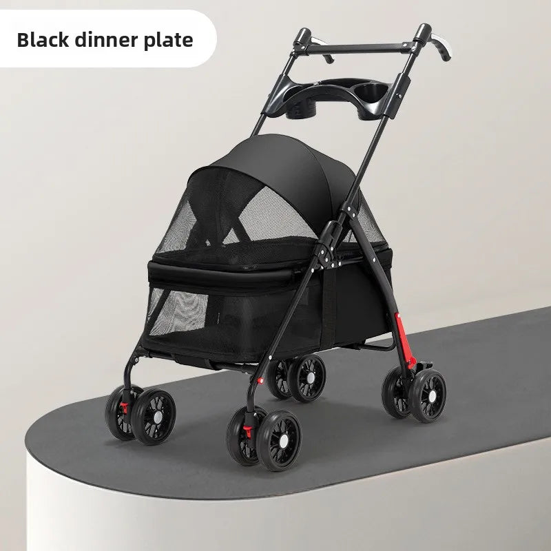 Foldable Lightweight Pet Stroller for Small Dogs & Cats — 15 kg (33 lb) Capacity, 56×35×77 cm (22×14×30 in) Basket