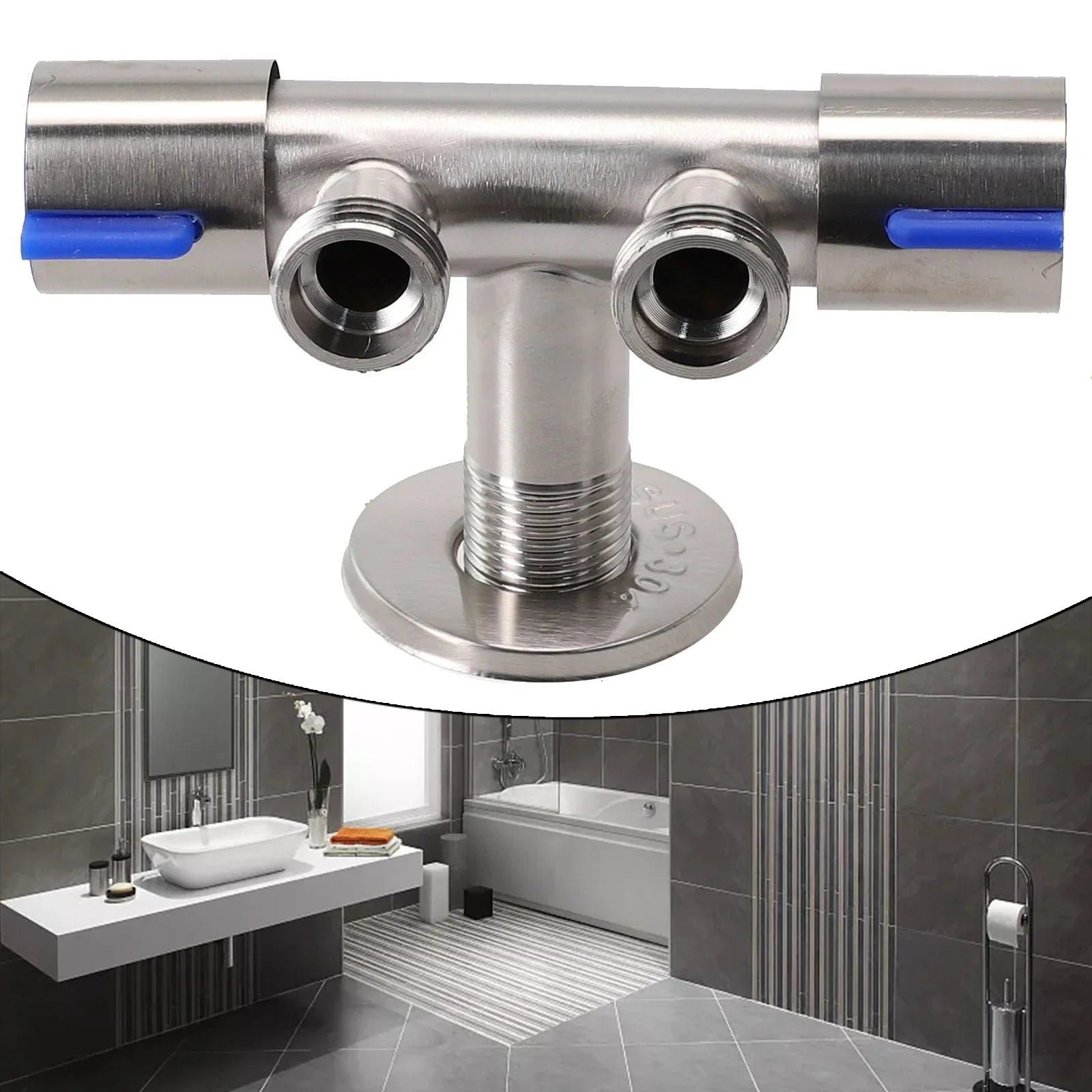 Double Outlet Stainless Steel Deck-Mount Faucet - 2-Way Washing Machine & Bathroom Tap, Double Handle Brushed Finish