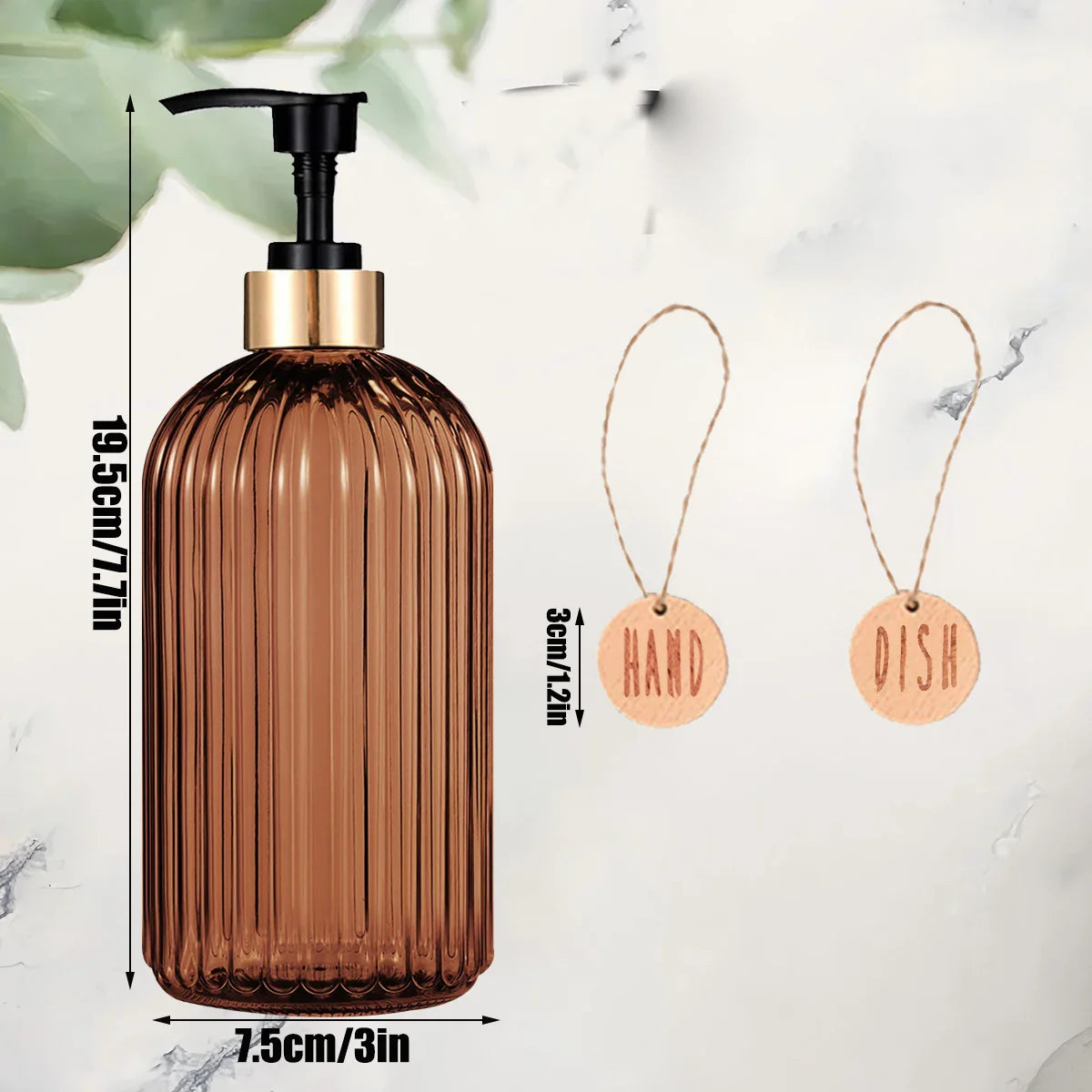 Amber Refillable Dish & Hand Soap Dispenser Bottle 500ml (16.9oz) Pump for Kitchen and Bathroom