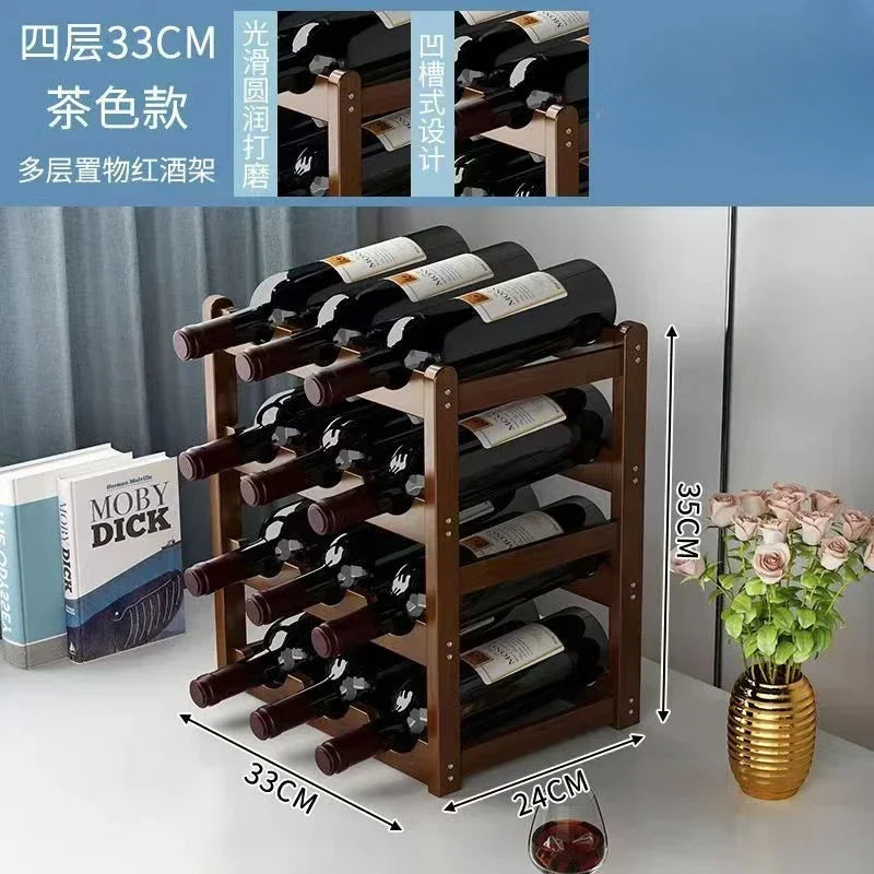 Red Bamboo Tabletop Wine Rack - Grid Wine Bottle Holder & Display