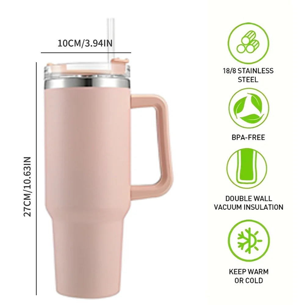 40oz Vacuum Insulated Tumbler with Handle & Straw Lid | Stainless Steel Travel Bottle