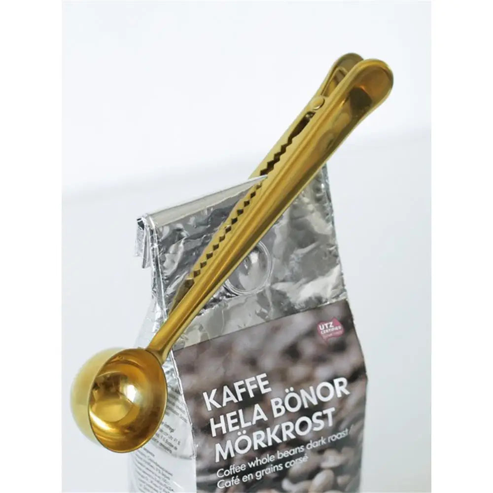 2-in-1 Stainless Steel Coffee Scoop with Sealing Clip - Measuring Spoon for Coffee, Tea & Powder