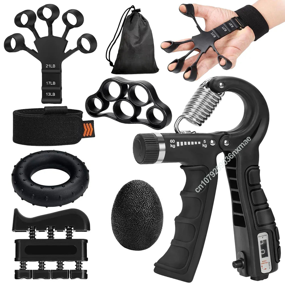 Adjustable Hand Gripper 10–60 kg (22–132 lb) Heavy-Duty Grip Strength Trainer — Wrist & Finger Exerciser with Accessories