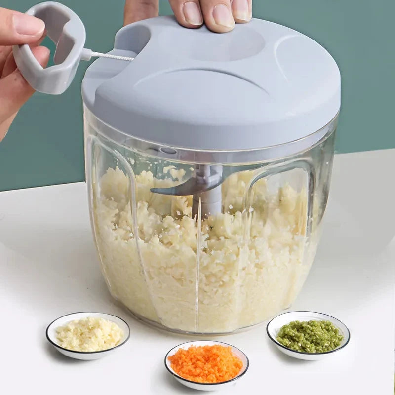 Manual Food Chopper 500ml (17 fl oz) / 900ml (30.4 fl oz) Hand-Pull Garlic Press & Meat Mincer — Vegetable Grinder Onion Cutter