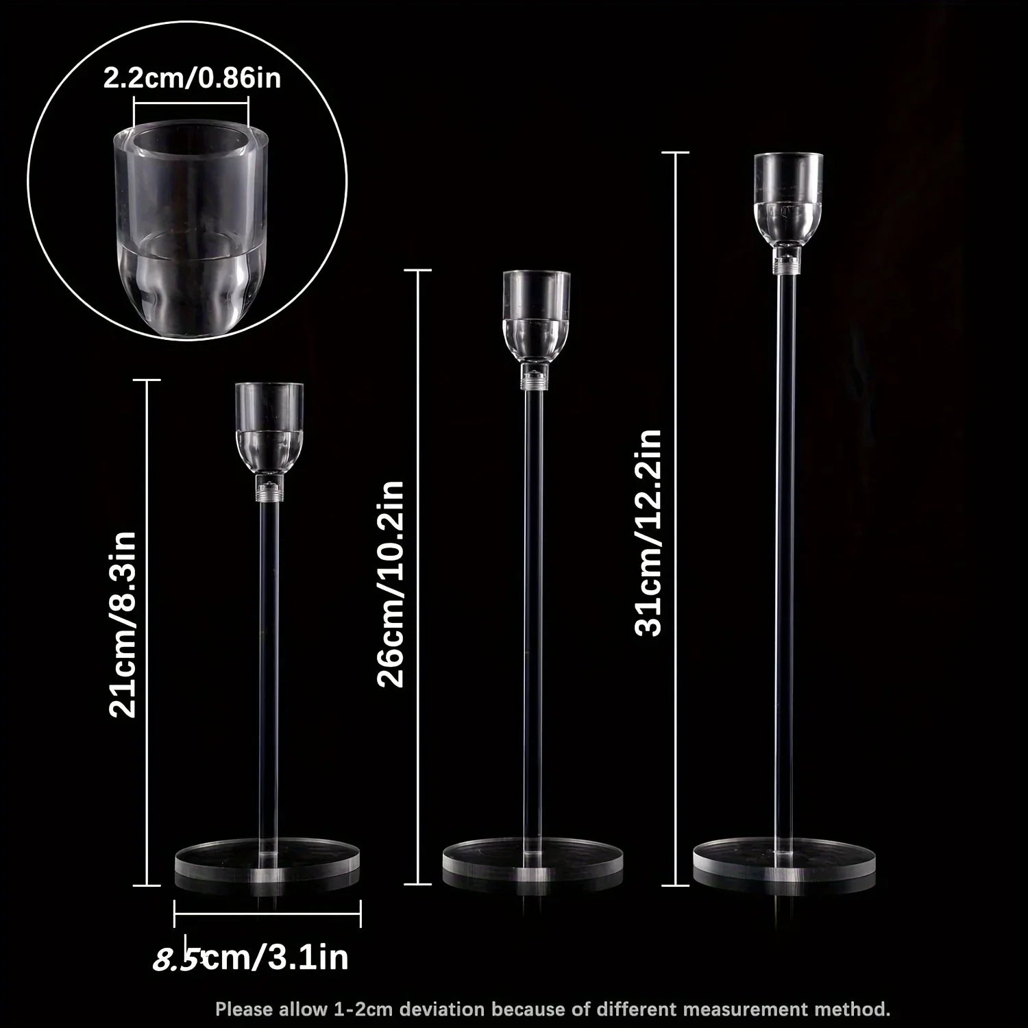 3-Pack Clear Acrylic Candle Holders – Modern Candelabra Table Centerpiece for Weddings, Parties & Holiday Decor