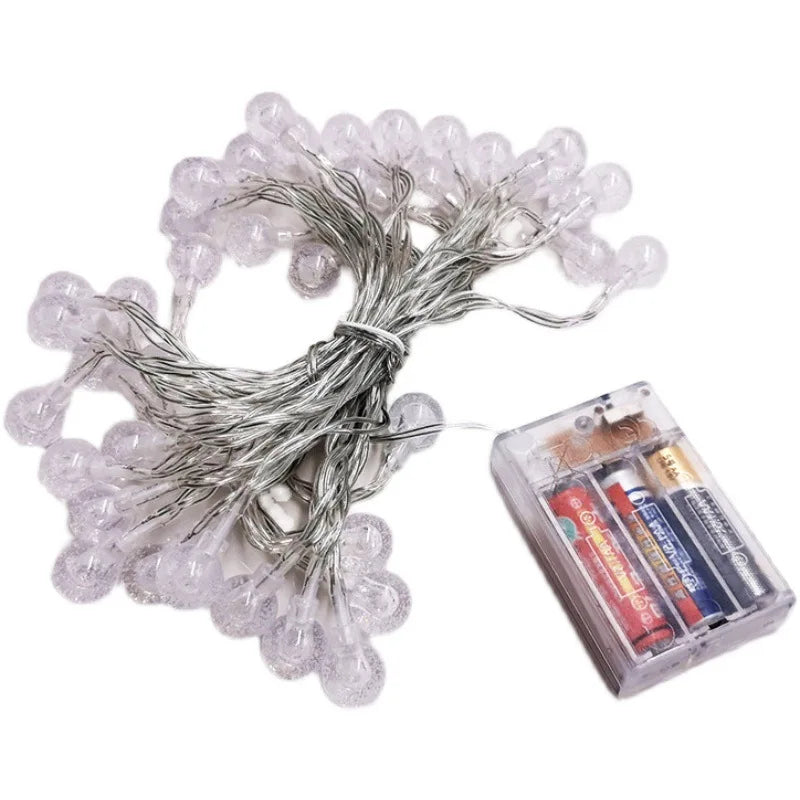Battery Operated LED Crystal Ball String Lights – 10/20/40/80 LED, 1–10 m (3–33 ft) Fairy Garland for Holiday, Christmas & Home Decor