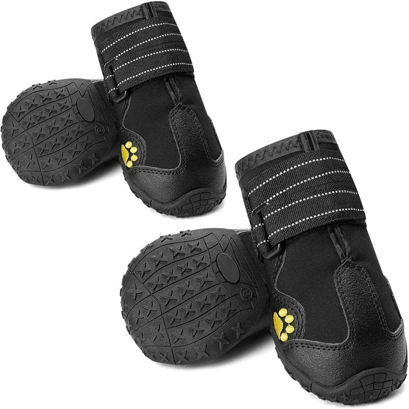 Waterproof Dog Boots 4-Pack – Warm Snow & Rain Booties for Medium/Large Dogs, Reflective Anti-Slip Pet Shoes