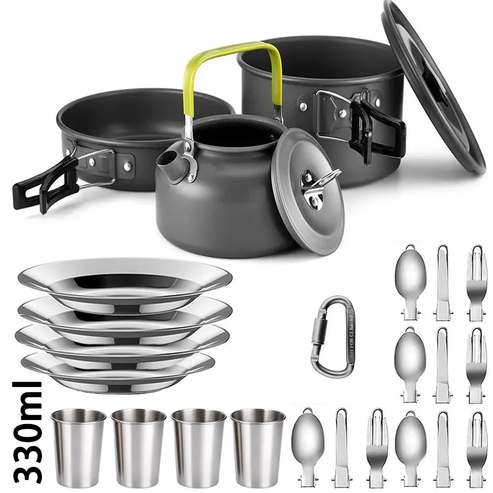 Lightweight Aluminum Camping Cookware Set – Nonstick Pot & Pan for 2-4 People with Mesh Carry Bag
