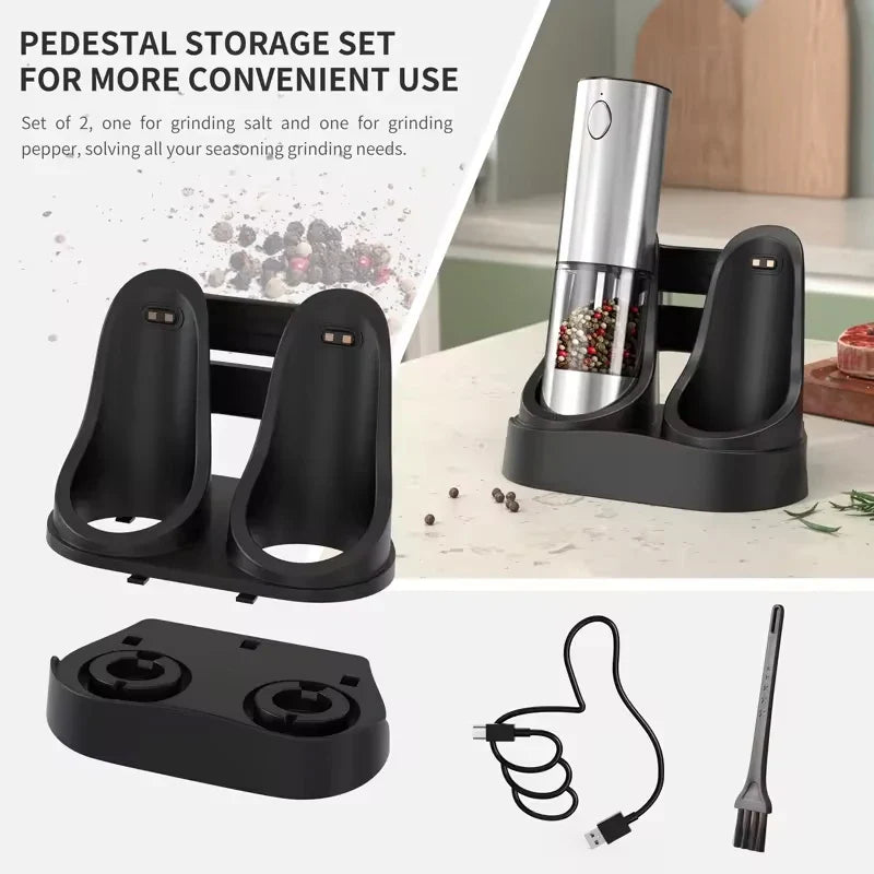 2-Pack Electric Salt & Pepper Grinders 190 ml (6.4 fl oz) USB Rechargeable Spice Mills with Adjustable Coarseness and Ceramic Grinder
