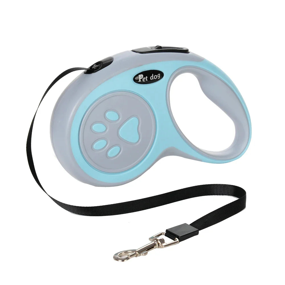 Retractable Dog Leash 3m/5m (9.8ft/16.4ft) Nylon Rope with Quick-Release ABS Case and Paw Print Keychain