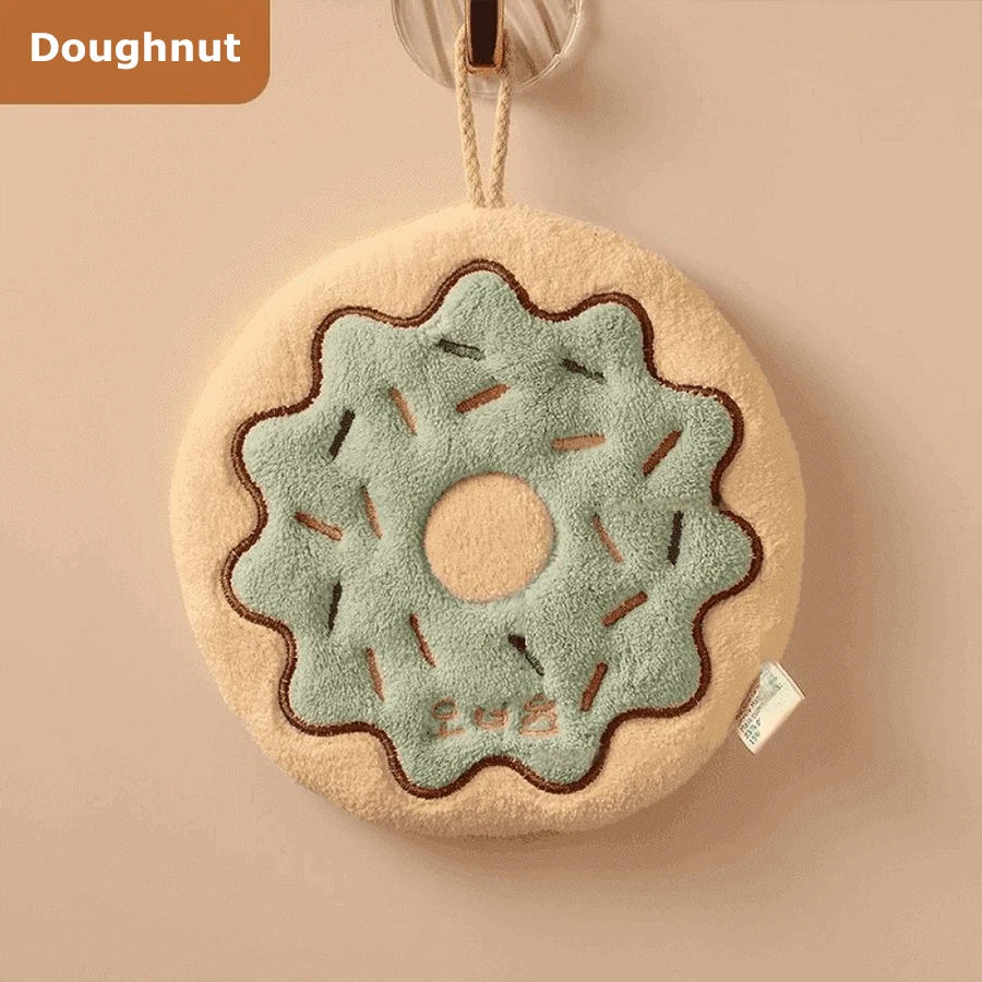 Cute Food-Shaped Coral Velvet Hand Towel — Absorbent Kitchen & Bathroom Cloth (Cheese Toast Cookie Donut)