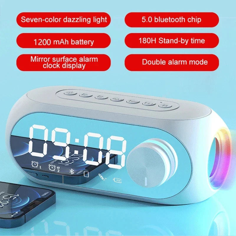 Portable Bluetooth Alarm Clock Speaker, FM Radio, TF Card & AUX, Mini Wireless Subwoofer Sound Box