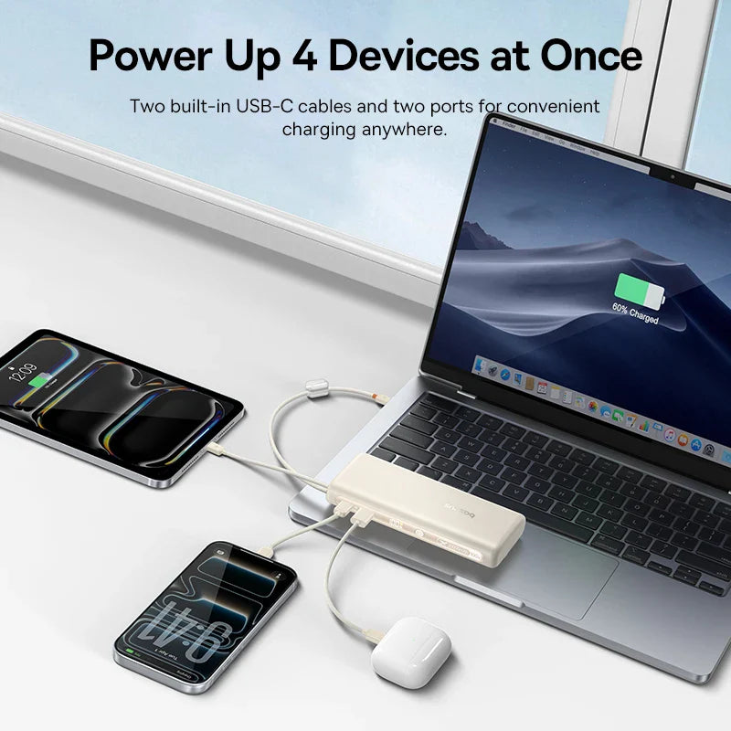 20000mAh 100W Power Bank with Built-In Dual USB-C Cables, Digital Display, Fast Charger for Phones, Tablets & Laptops