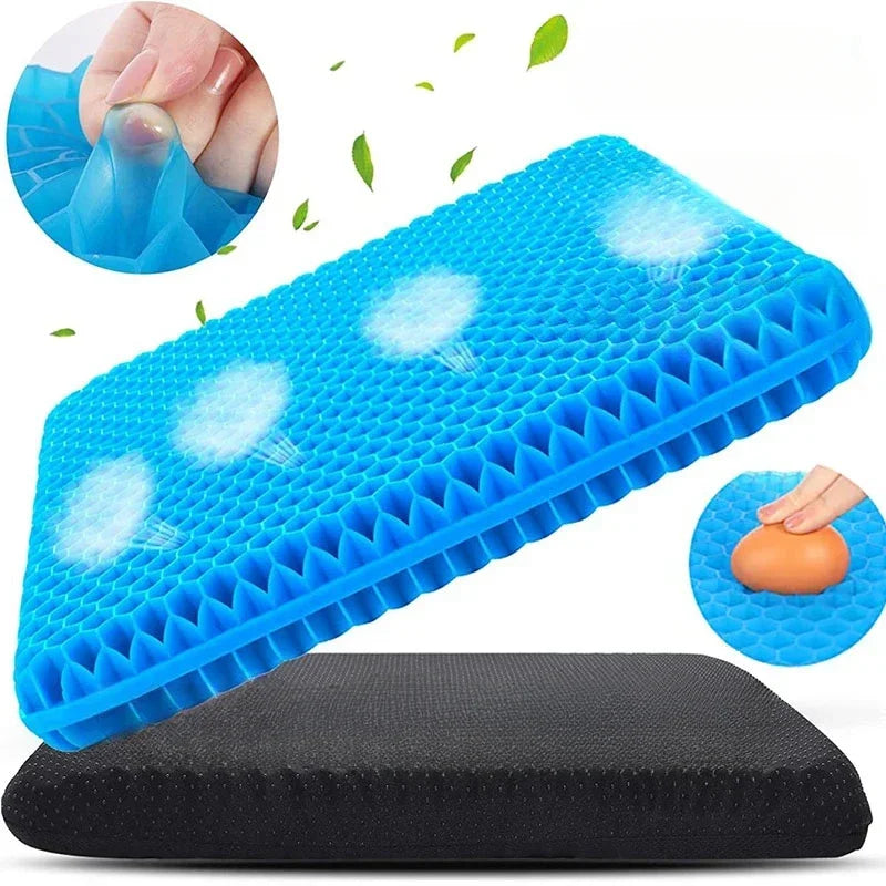 Double-Thick Gel Seat Cushion – Honeycomb Cooling Pressure Relief Pad for Office Chair, Car Seat & Wheelchair (Breathable, Non-Slip, Washable)
