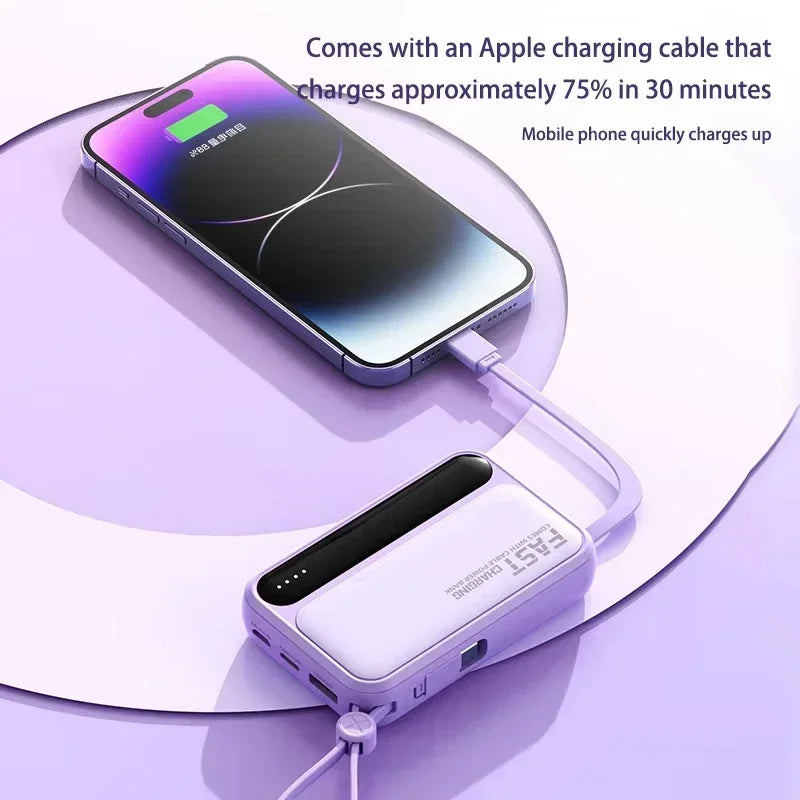 4-in-1 Portable Power Bank with Built-In Cables & LED Digital Display — 10,000/30,000/50,000mAh, 120W Fast Charge
