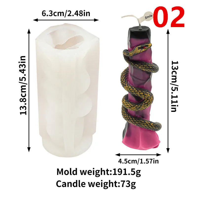 Snake Silicone Candle Mold - Column Candlestick Mold with Coiled Snake, Egg & Rose Relief for DIY Candles & Gypsum Decor