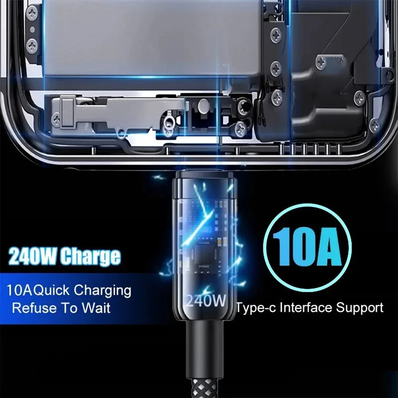 240W USB-C PD Fast Charging Cable with LED Power Display — Nylon Braided USB to USB-C, 0.25/1/1.5/2 m (0.82/3.28/4.92/6.56 ft), Up to 6A Quick Charge