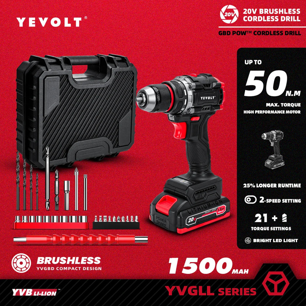 20V Brushless Cordless Drill Driver, Compact 21+1 Torque Keyless 3/8\" (0.8–10mm) Handheld Screwdriver with LED